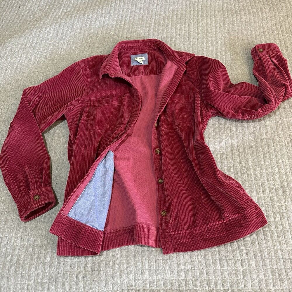 Vintage L.L. Bean Pink Corduroy Button Shirt-Jacket Womens Medium Cottage Boho